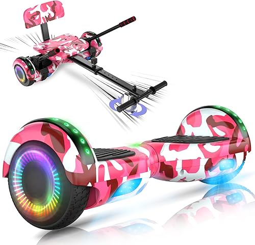 Hoverboard con accesorio de asiento Kit de conversión Go Kart Ruedas de 6.5 pulgadas para niños y adultos Hover Board con luces de altavoz