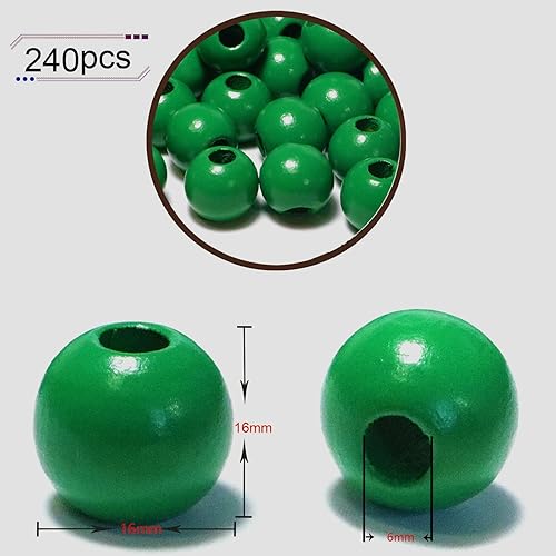 Miniatura 6 de 240 cuentas de madera verde de 0.630 in con agujeros de 0.236 pulgadas para manualidades, decoración de granja, cuentas a granel, cuentas de