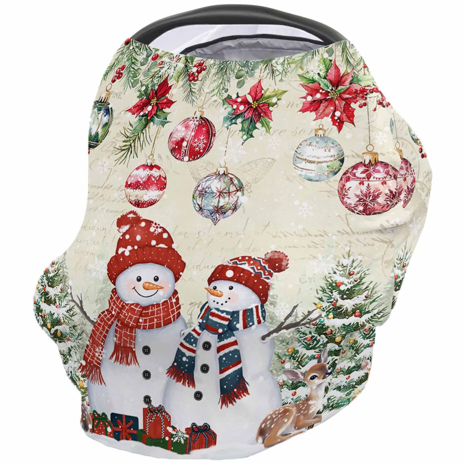 Nursing Cover for Breastfeeding Scarf, Retro Letter Christmas Ornament Snowman Poinsettia Baby Car Covers Super Soft Multi Use for Canopy Shopping Cart Cover Blanket Stroller Cover