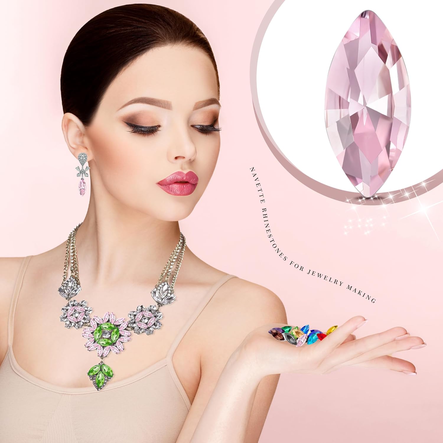 Horse Eye Crystal Rhinestones Red Navette Point Back Gems Faceted Glass Rhinestones for Crafts, Jewelry Making 7x15MM 50Pcs - Image 4