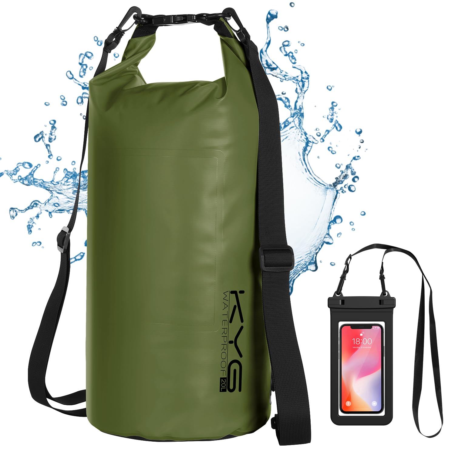 KYG Dry Bag Borsa Impermeabile, 5L/10L/20L, con Custodia Impermeabile per Cellulare, Borsa Asciutta per Spiaggia e Sport All'aperto, Escursionismo, SCI, Pesca, Arrampicata, Campeggio, Surf, Rafting