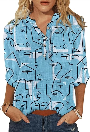 Amazon.com: AODONG Camisas para mujer, manga 3/4 de otoño, camisas de  impresión casual, ajuste holgado, blusas ligeras de moda, regalos para  mujeres : Ropa, Zapatos y Joyería