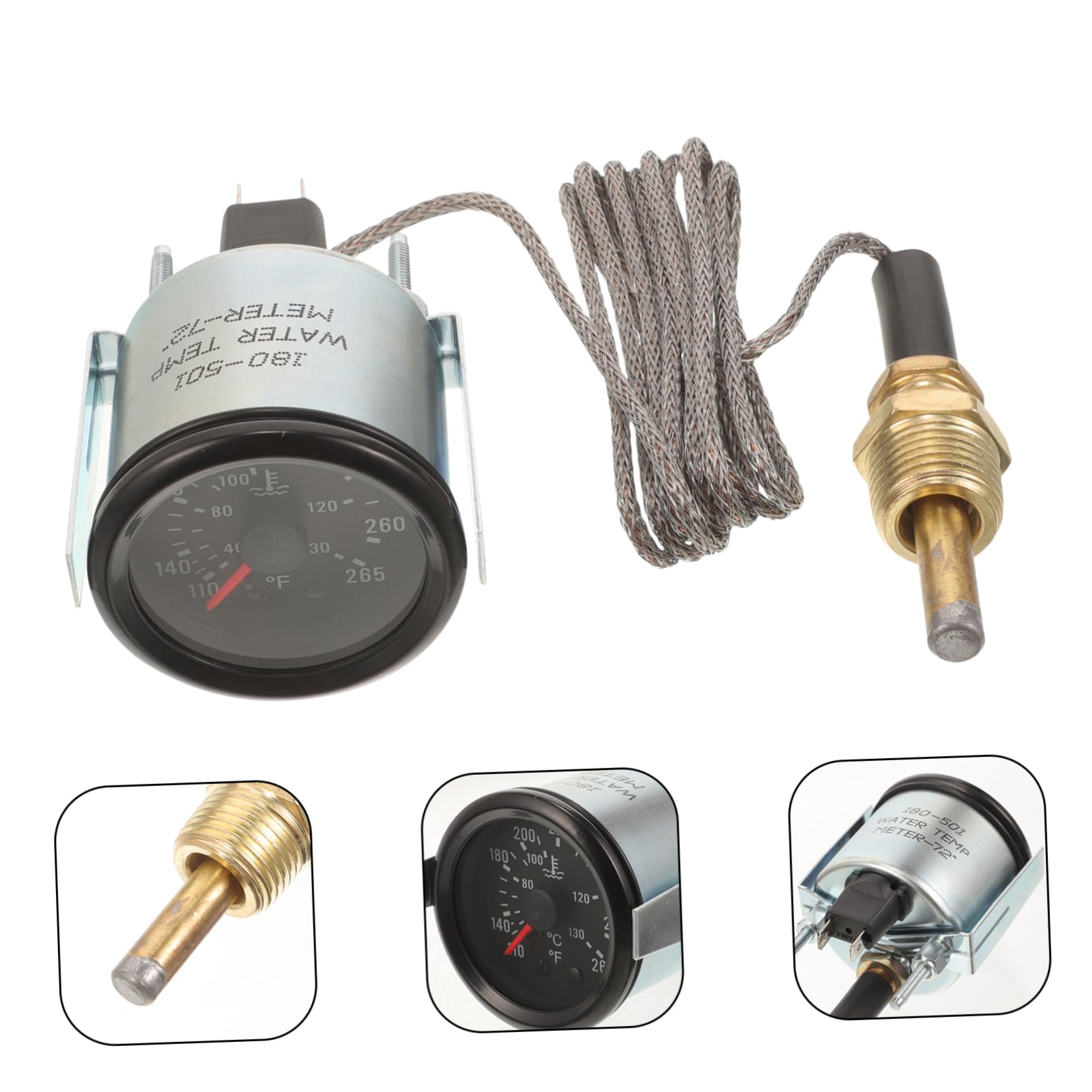 Misuratore Meccanico Temperatura Acqua Auto 52mm con Sensore Argento