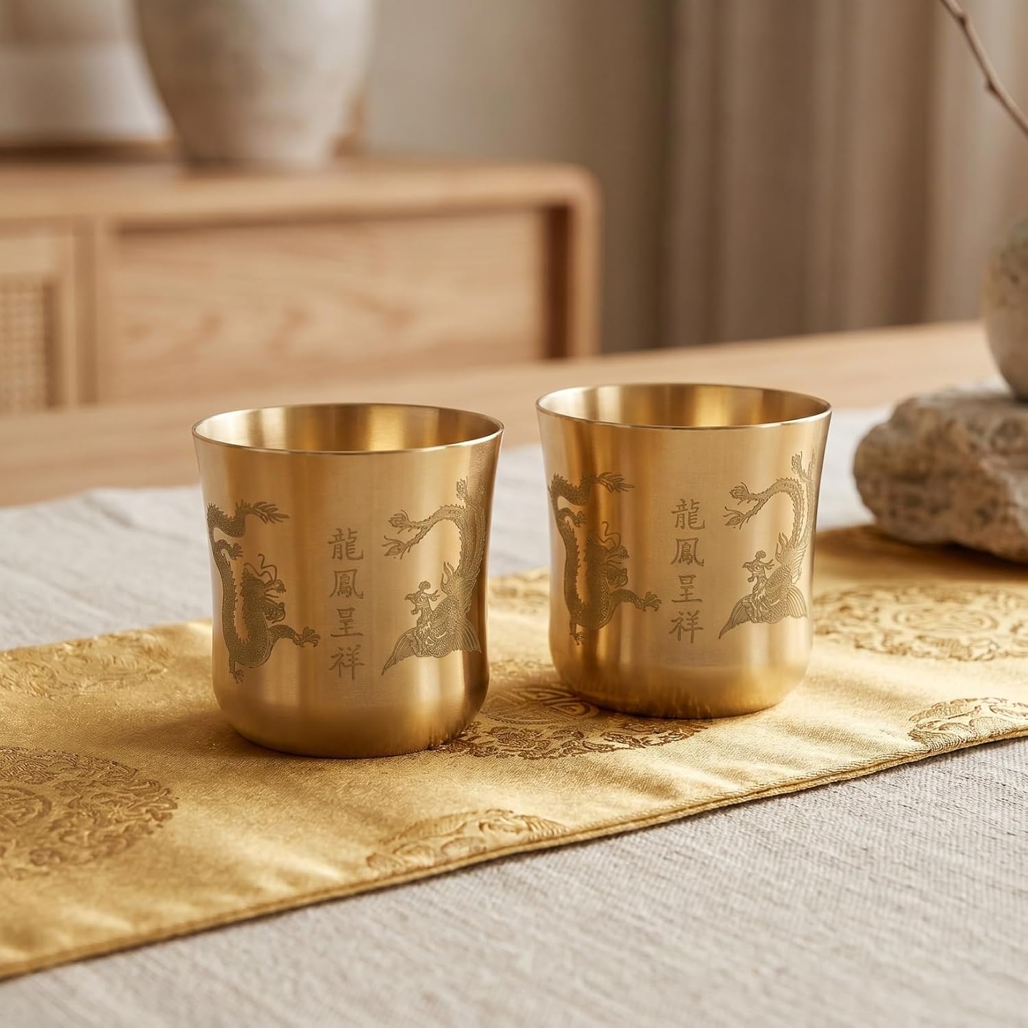 Hemobllo 2pcs Vintage Brass Chalice Set Golden Copper Tea Brewing Cups with Intricate Patterns, Stable and Decorative for Special Celebration Rituals and Wine Cup Collection