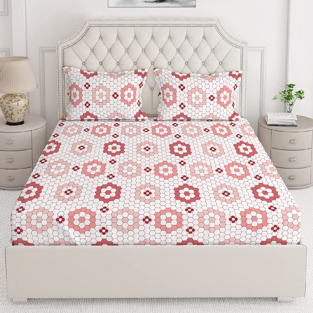 Layers Firenze 100% Cotton Double Size Bedsheet with Pillow Cover Set 140TC Light Weight, Skin Friendly, Moisture Absorbent, All Season Comfort (Geometric Pattern,Red) (B0BTST641C) Amazon Price History, Amazon Price Tracker