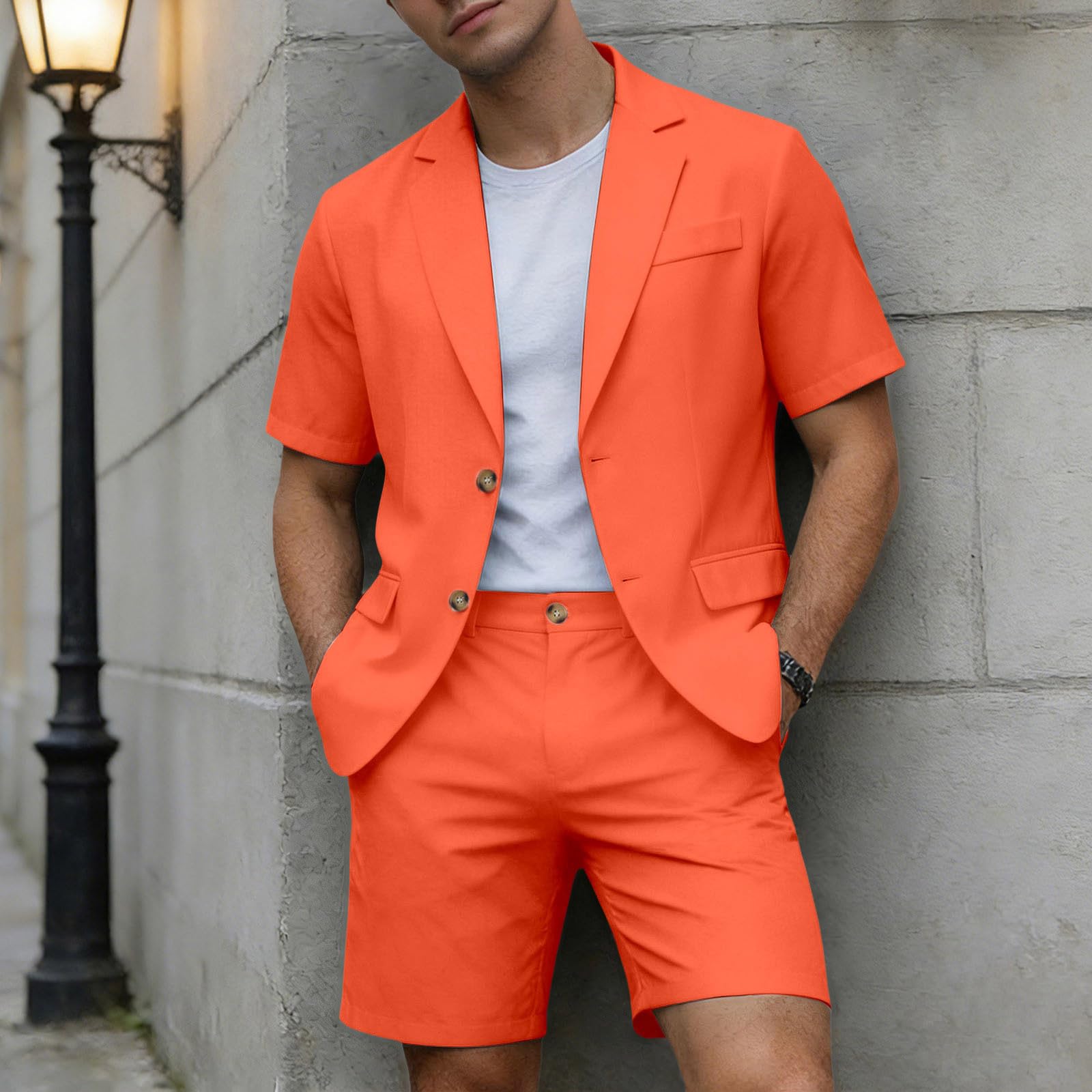 Traje de hombre de 2 piezas corto casual verano boda traje de manga corta chaqueta y pantalones de traje traje traje de hombre traje de hombre traje de verano elegante ligero transpirable
