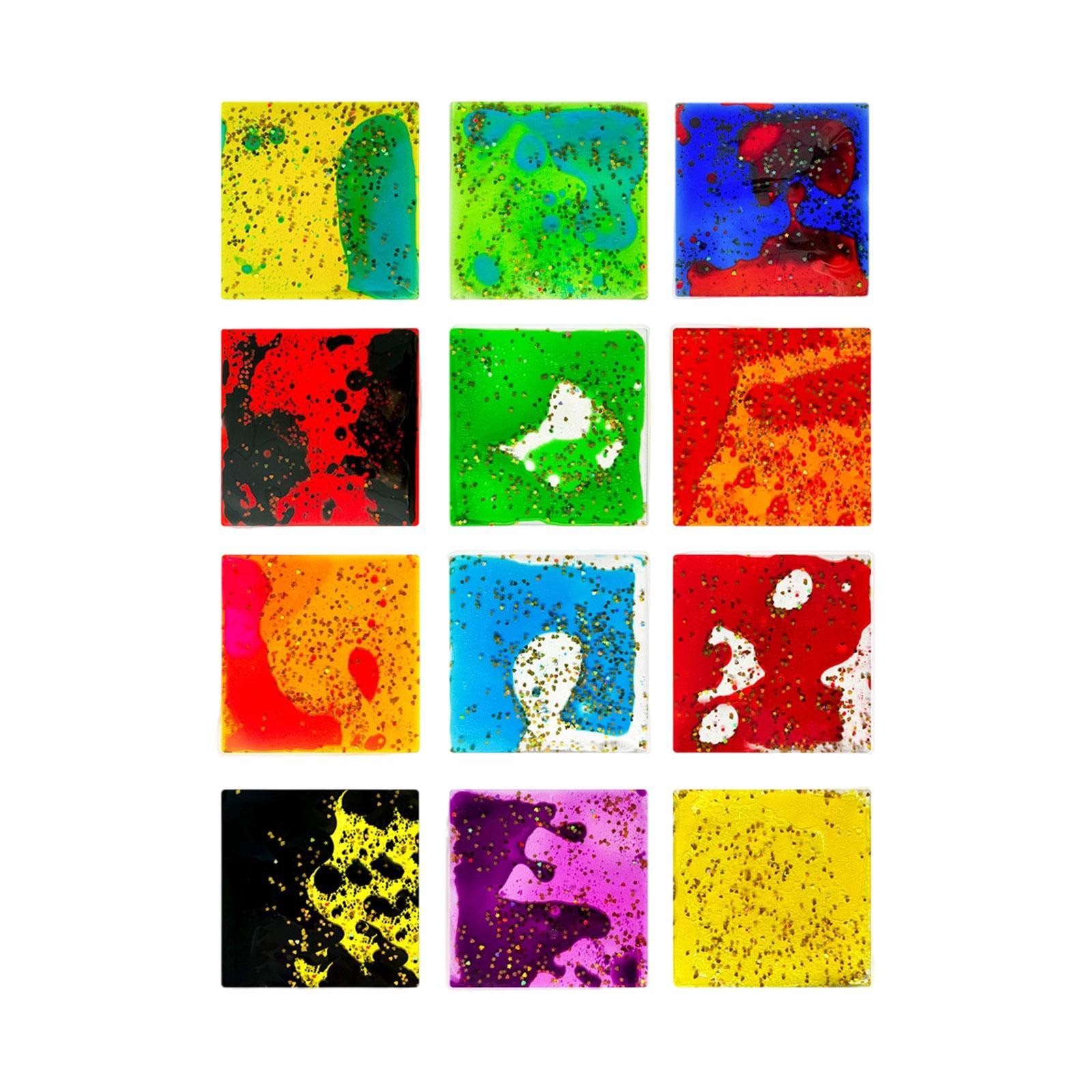 perfeclan 12 Stücke sensorisches weiches Gel flüssiges Spielzeug, Flüssigbewegungsspielzeug, Osterkorb Stuff, tragbares beruhigendes Spielzeug für Kinder, Quadrat
