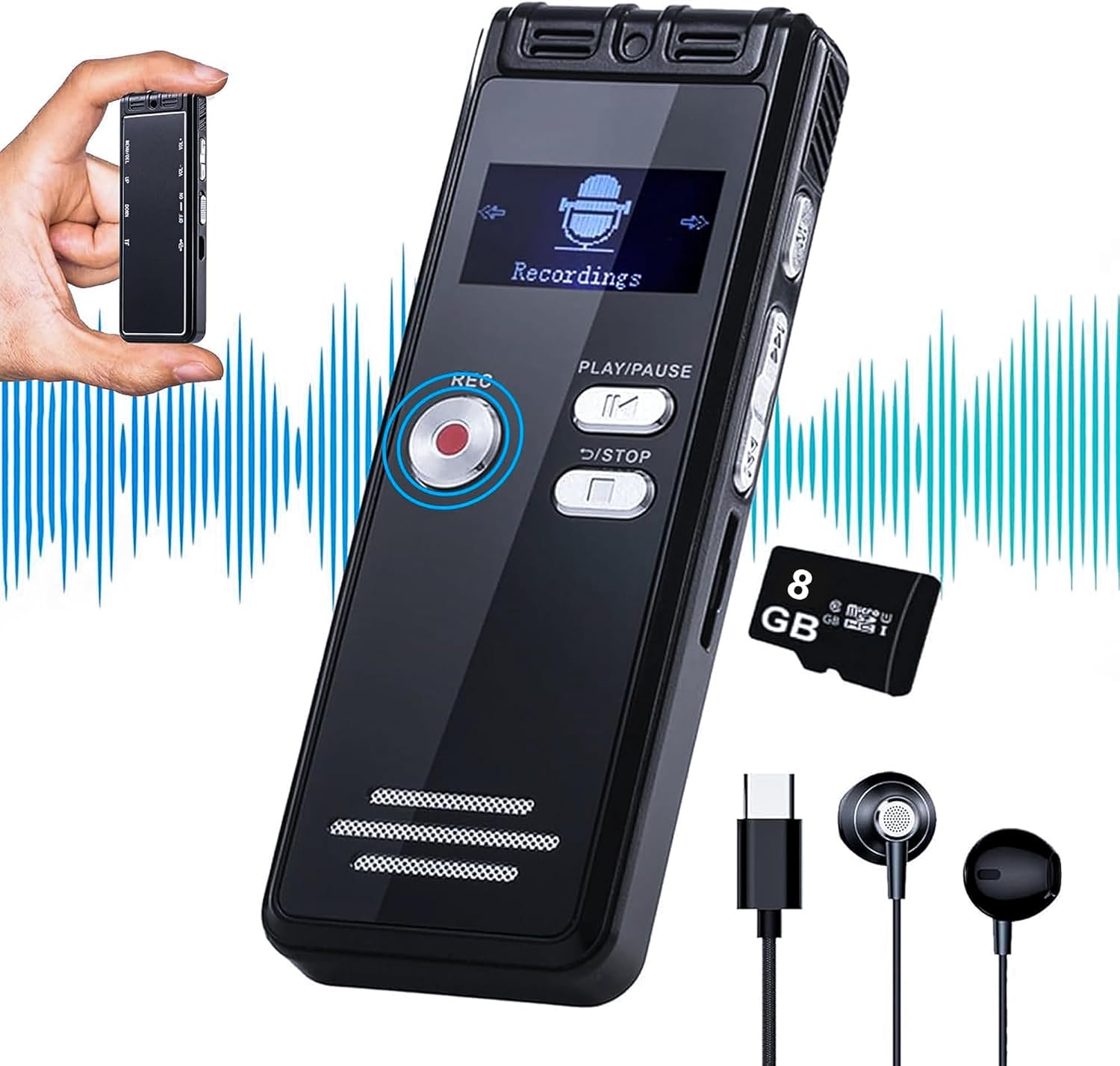 8GB Voice Activated Recorder for Lecture – Dual Mic Voice Recorder, HD Recording Voice Activated Recorder, USB Charging, MP3 Player, Password, Noise Reduction for Interviews, Meetings 8GB Voice Activated Recorder for Lecture – Dual Mic Voice Recorder, HD Recording Voice Activated Recorder, USB Charging, MP3 Player, Password, Noise Reduction for Interviews, Meetings