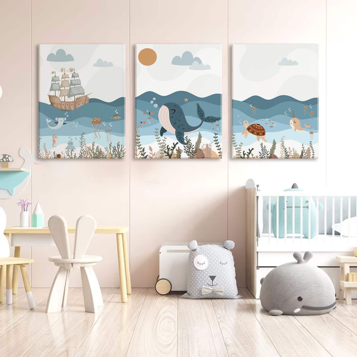 Amazon.com: LYPHNX Framed Blue Ocean Nautical Nursery Canvas Wall