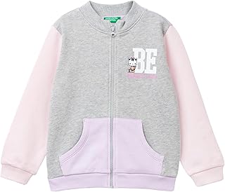 United Colors of Benetton Önü Logo Baskılı Normal Kesim Fermuarlı Cepli Sweatshirt Sweatshirt Kız çocuk