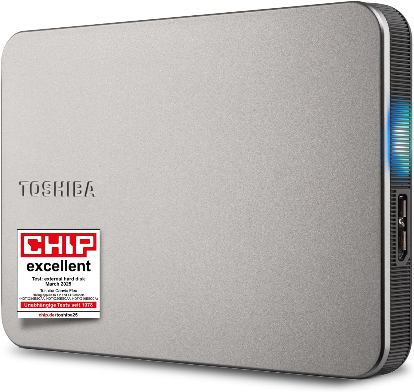 Toshiba Canvio Flex 2TB – Portable 2.5’’ External Hard Drive (HDD) for Mac, Windows PC, Smartphone and Tablet Use, Compatible with Most USB-C and USB-A Devices, Warm Silver (HDTX220ESCAA)