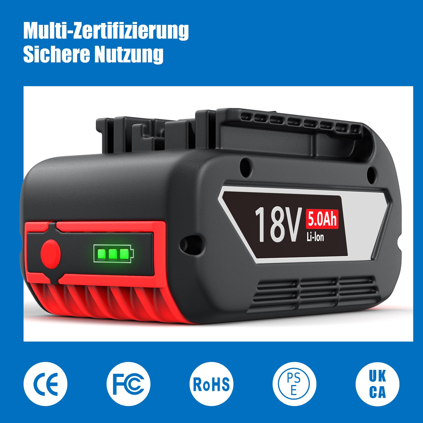 5,0Ah Ersatzakku für Bosch Akku 18V: Kompatibel BAT618 BAT609 BAT619 | 2-Stück Li-ion Werkzeugakku für Bosch Professional 18V System Akku GBA 18V