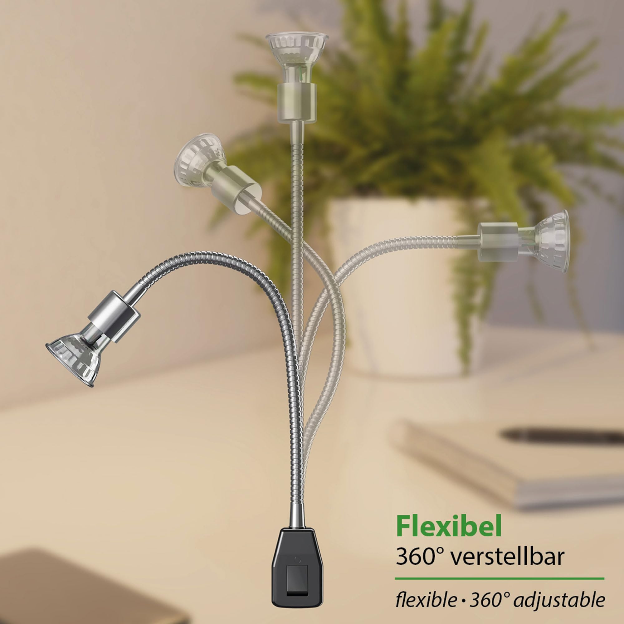 ledscom.de 2 pz. attacco LESCH lampada da lettura a collo d'oca, cromo/nero, incl. GU10 LED (bianco caldo, 7,6W, 1103lm, 33°)