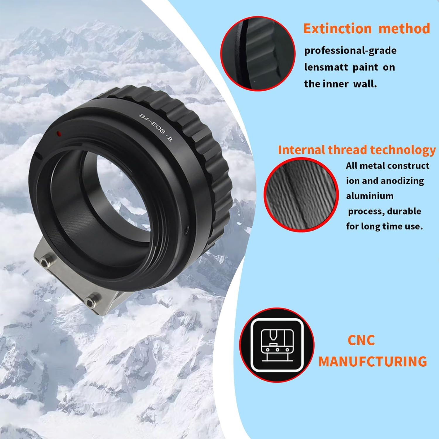 B4-EOS R Compatible with B4 2/3" Broadcast Grade Mount Lens & to EOS R Full Famer Camera.with Tripod Mount