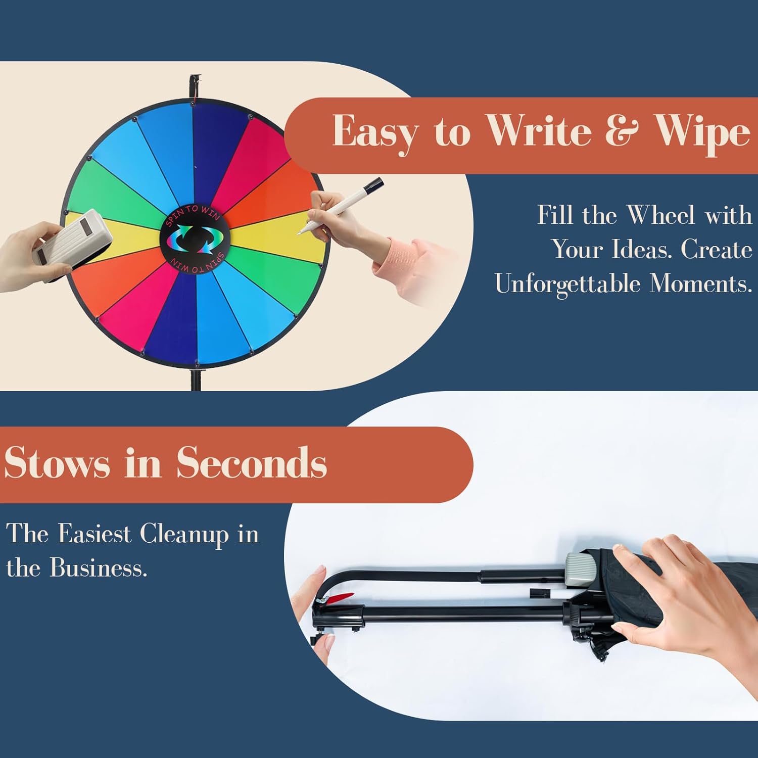 iElyiEsy 24 Inch Spinning Prize Wheel with Stand, Adjustable Height Tripod 14-Slot Dry Erase Floor Prize Wheel for Business Promotions, Trade Shows, Retail Events & Marketing Activities