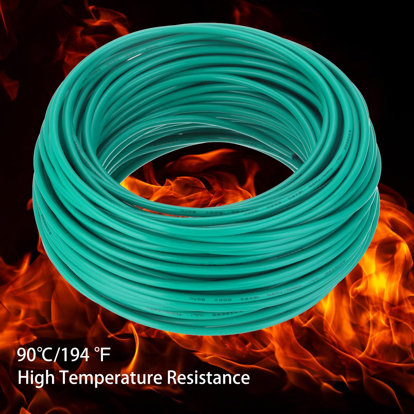 QUARKZMAN Cable Eléctrico Aislado Cobre Trenzado 12 AWG 100 Pies Cable Conexión THHN Cable Para Timbre Cableado Industrial Cableado Para Remolques Para 600 Voltios Listado UL Verde