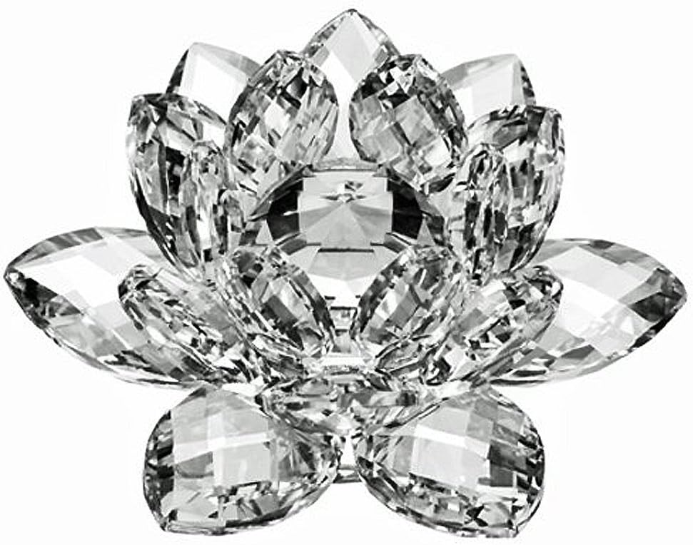 Amlong Crystal 4 inch Clear Crystal Lotus Flower with Gift Box