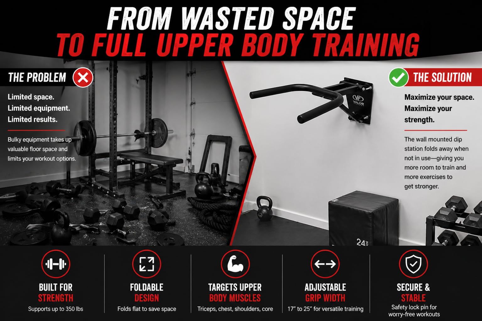 Valor Fitness Estación de inmersión de montaje en pared DP-2