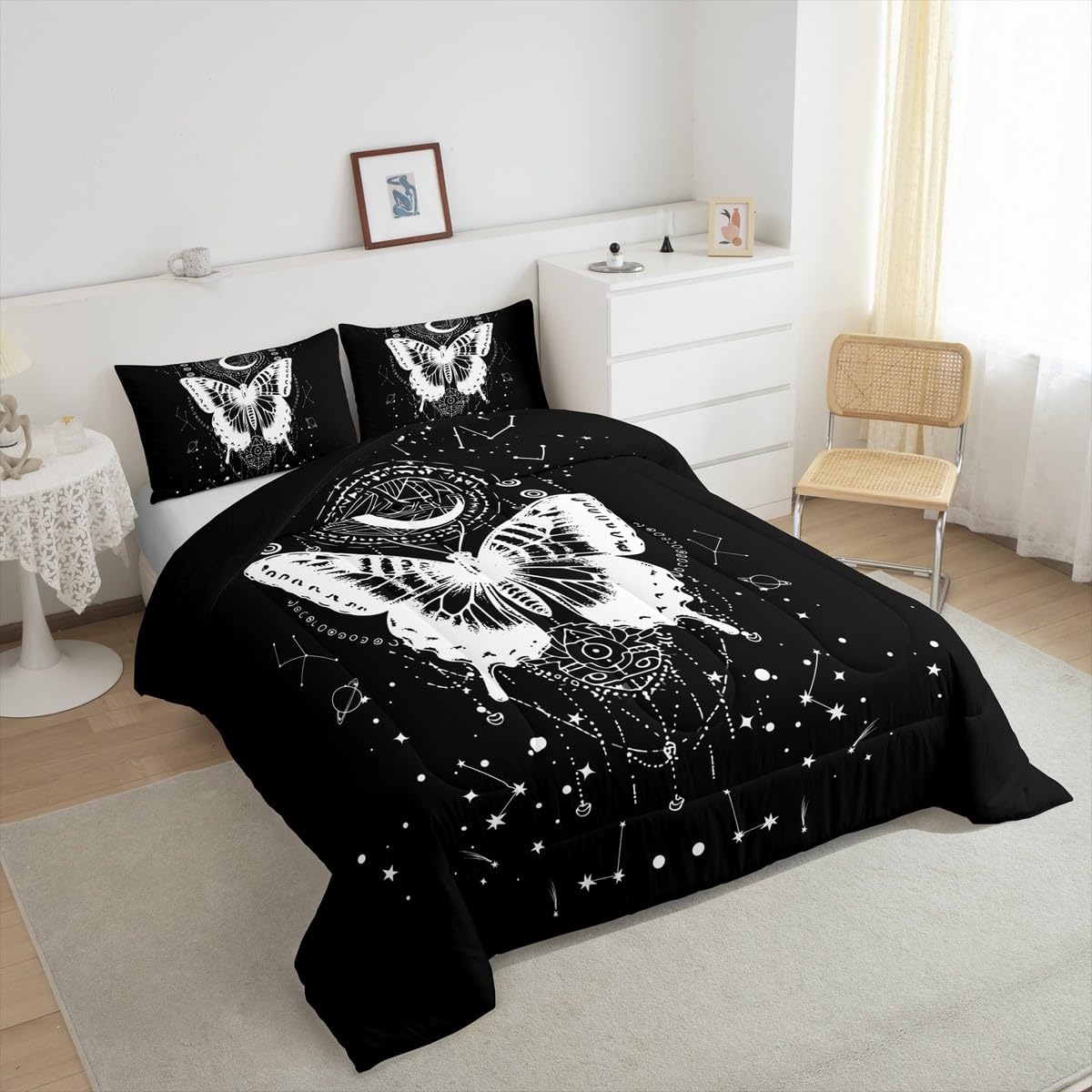 Feelyou Kids Butterfly Comforter Set – Black & White Butterfly Print Bedding For Boys & Girls