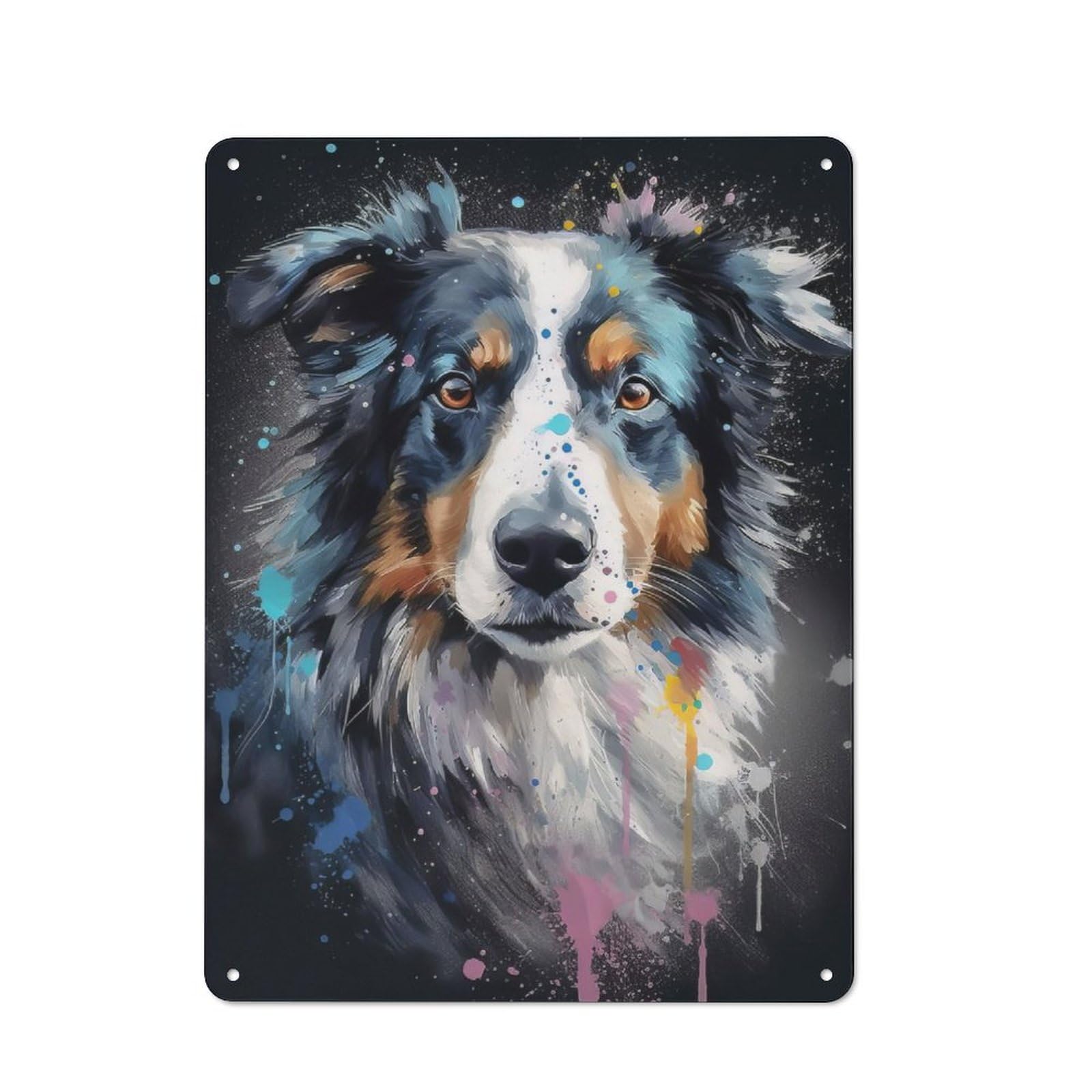 Junmoney Collie Dog Painting Rustic Tin Wall Plaque 40X30cm For Studio Or Craft Room, For Garage, Workshop And Man Cave Decoration