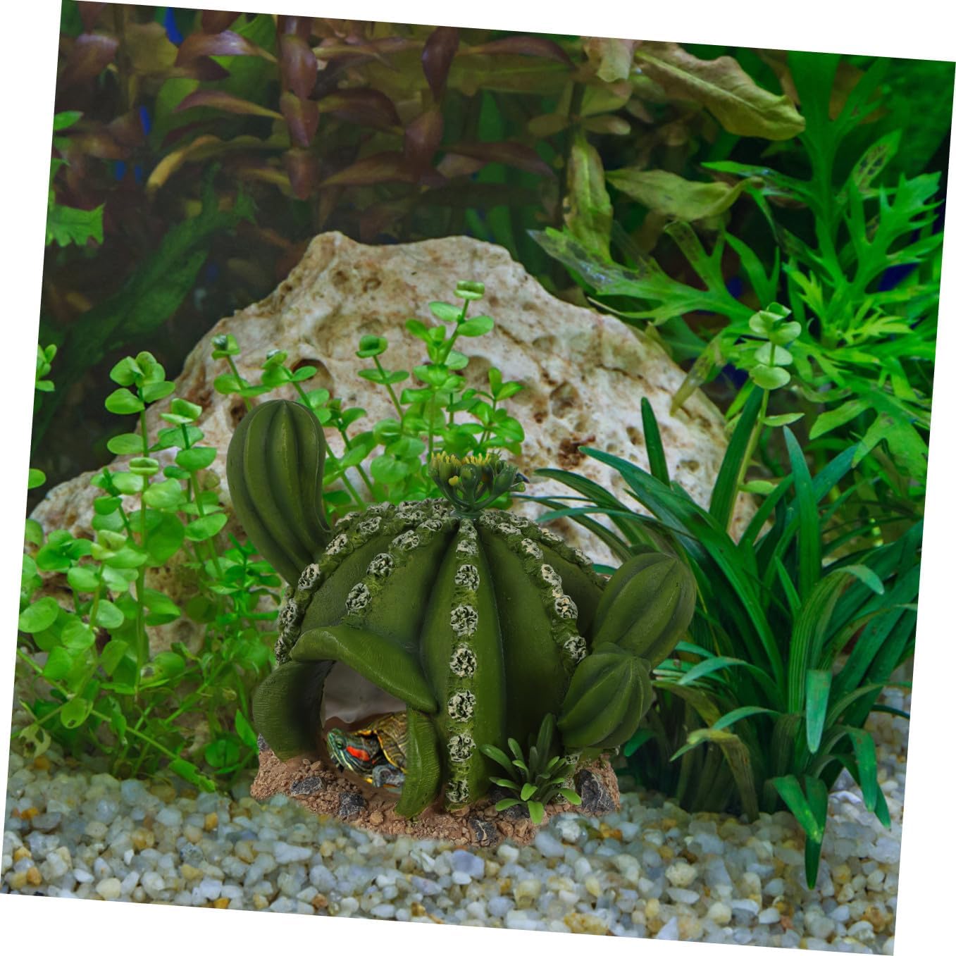Housoutil 3pcs Decorative Reptile Hiding Place Green Cactus Shelter for Lizards Tortoises Other Reptiles Cozy Resting Promoting Growth and Appetite Pet Terrariums