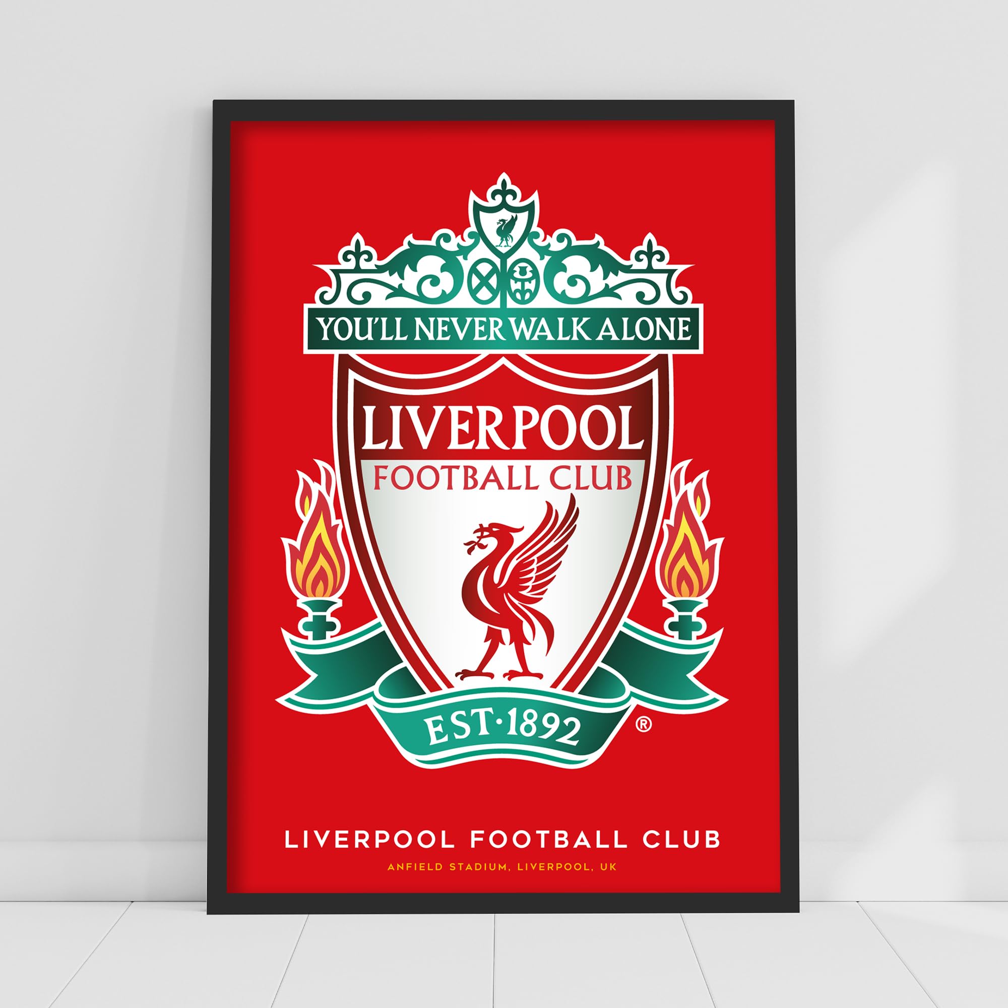 Themed Red Liverpool Fc Print - Crest Background Poster Lfc Football Art (29.7Cm X 42Cm - A3)