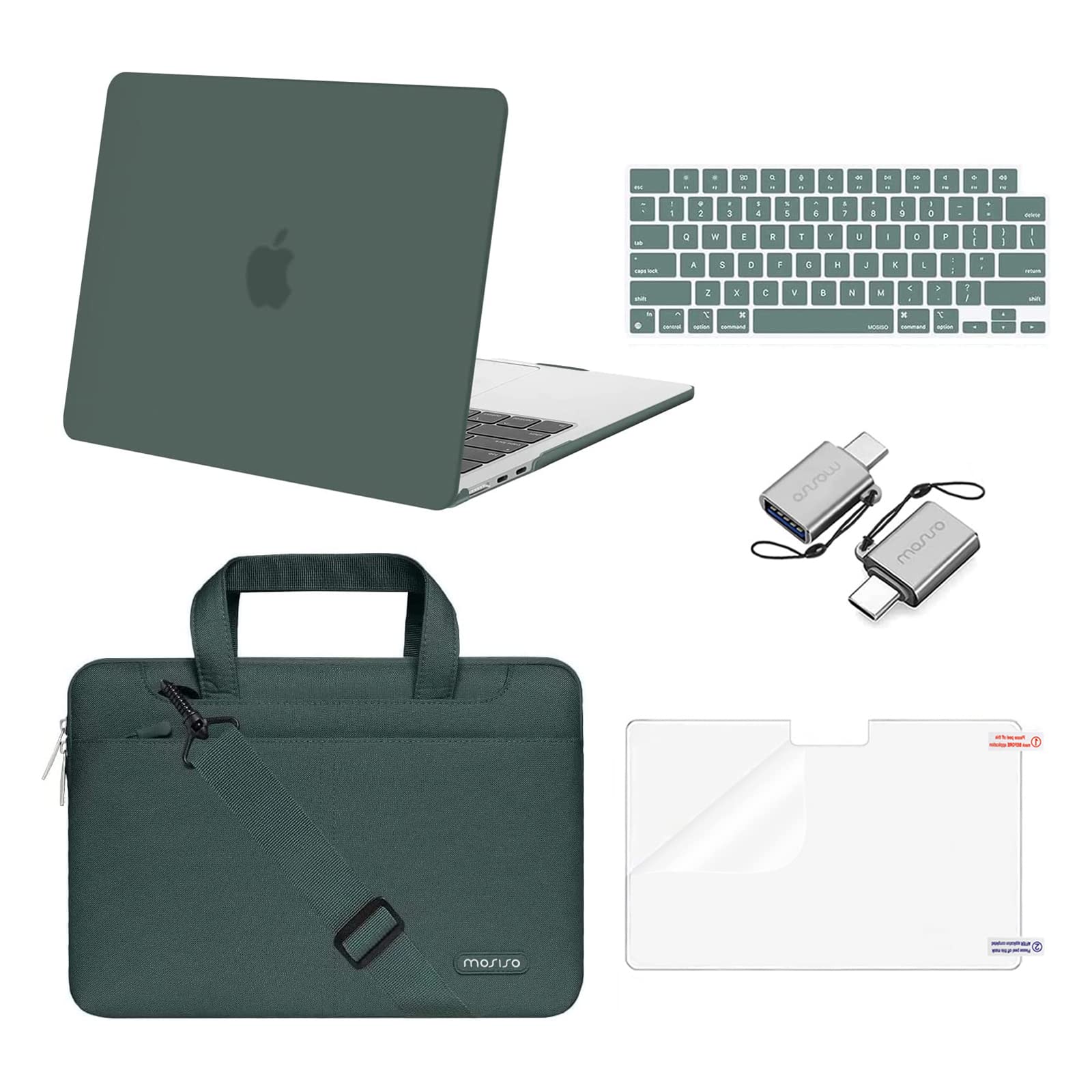 MOSISO Compatible with MacBook Air 13 inch Case 2025-2022 M4 A3240 M3 A3113 M2 A2681,Plastic Hard Shell&Shoulder Bag&Keyboard Skin&Screen Film&Type C for MacBook Air 13.6 inch Case, Emerald Green