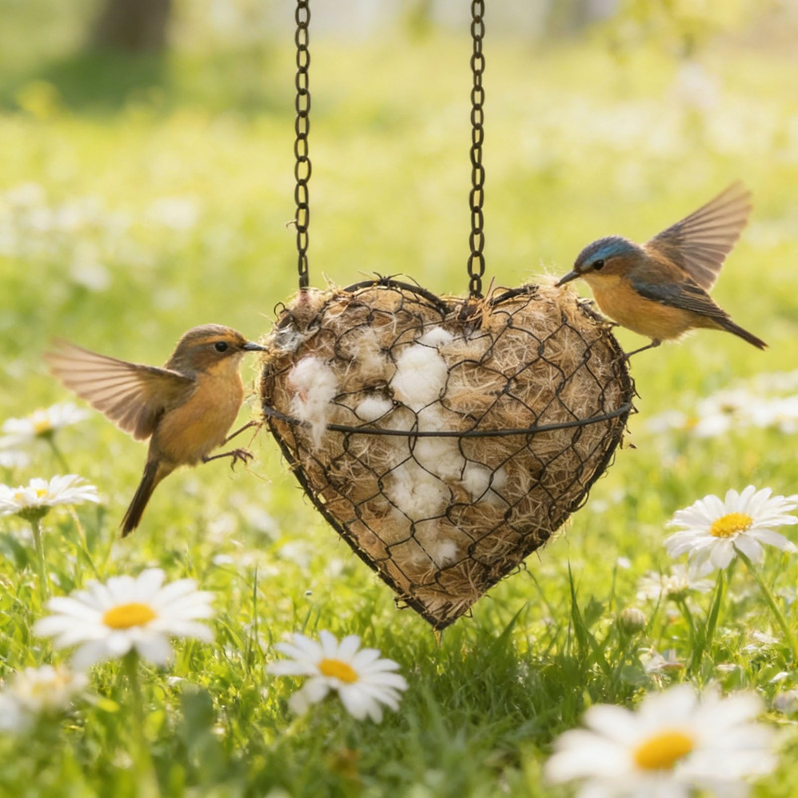 Nidificazione per uccelli in fibra fatta a mano, a forma di cuore, in materiale per nidi di uccelli, per esterni, design con case di nidificazione, colibrì, amanti del giardino, cortile (3 pezzi)