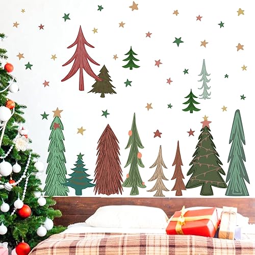 Miniatura 9 de Calcomanía de pared de árbol de Navidad, calcomanías de pared de invierno de Navidad, calcomanías de pared de bosque, calcomanías de pared