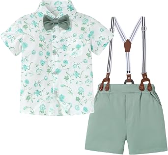 ZOEREA Boy Clothes Kids Formal Suit Summer Short Sleeve Shirt & Shorts Gentleman Outfit 2 Piece Clothing Set 5-10Y