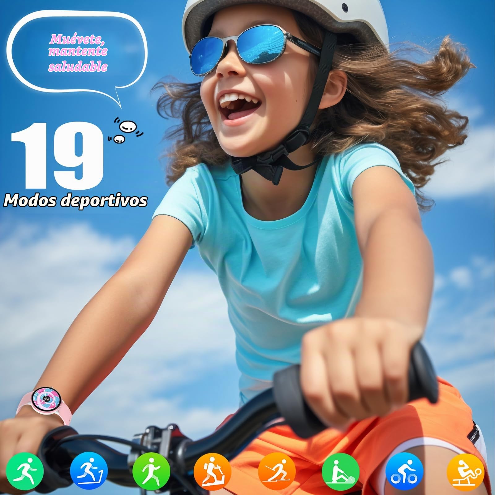 Reloj Inteligente Niños Niñas, IP68 Impermeable Smartwatch Mujer Hombre, Pulsera Actividad Niños, Reloj Deportivo con DIY Esfera Reloj, Monitor Sueño, Podómetro, Pulsómetro para Android iOS (Rosa)