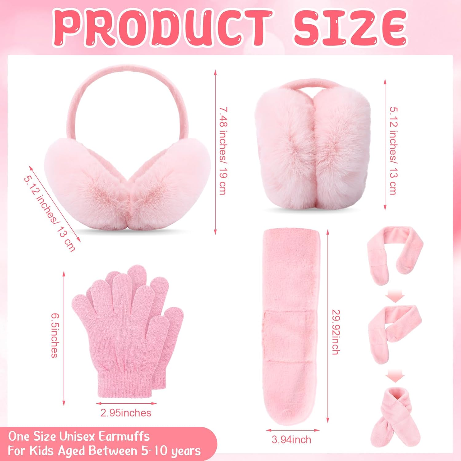 6 Pcs Winter Earmuffs Scarfs Gloves Set for Kids Girls Toddler Winter Soft Plush Ear Muffs Knit Mittens Warm Scarf for Girls 5-10 Years - Image 2