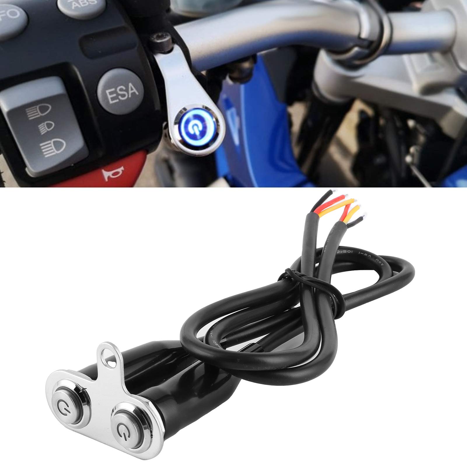 Interruttore del manubrio del motociclo 12V, interruttore del manubrio del motociclo dell'acciaio inossidabile Pulsante di controllo della staffa di modifica del LED(2 pulsanti)