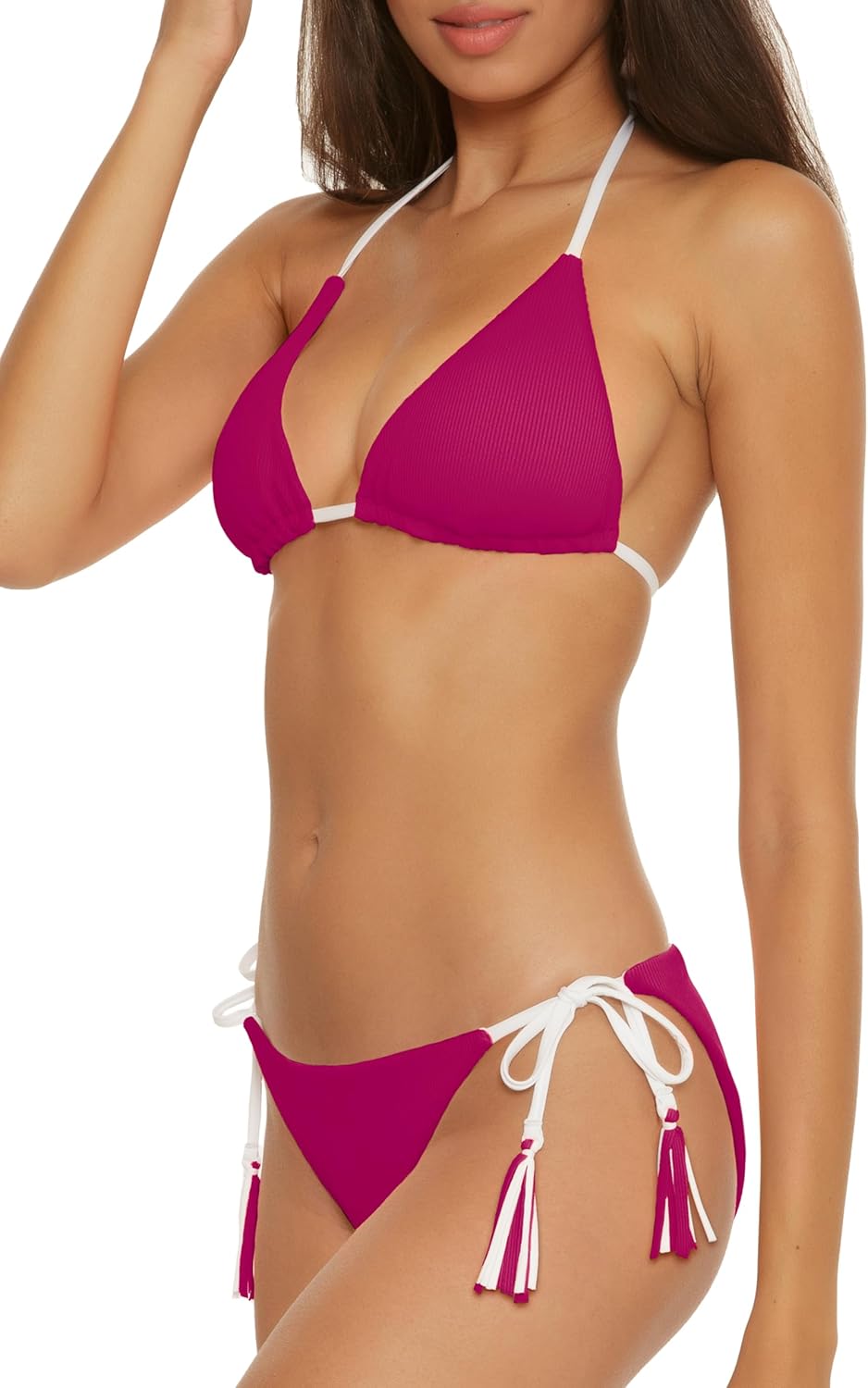 Becca Womens Modern Edge Reversible Triangle Top and Tie Side Bottom Bikini Set, Adjustable, Two Piece Swimsuits for Women - Image 2
