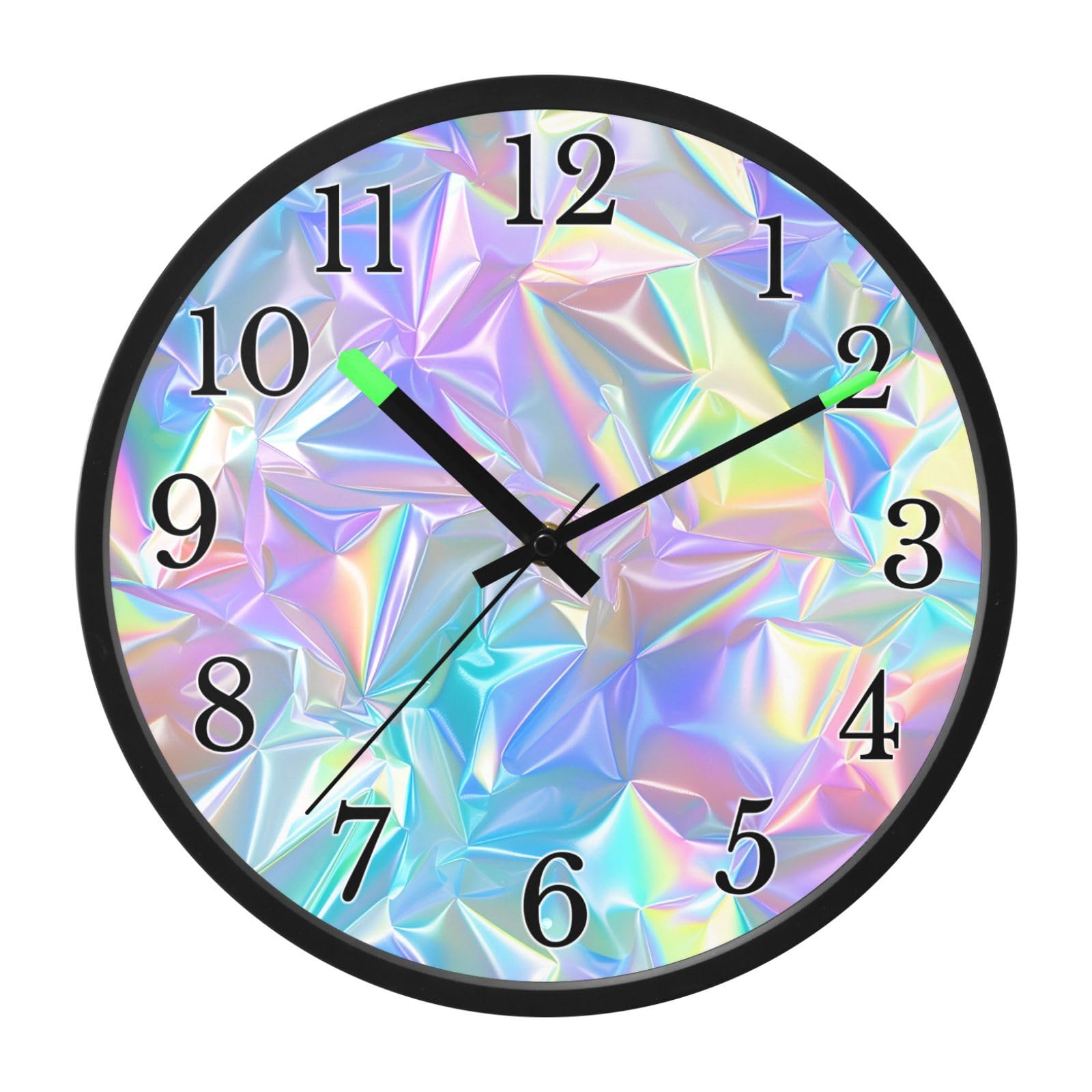 Mnsruu Reloj de pared luminoso holográfico arcoíris neón reloj de pared que brilla en la oscuridad, funciona con pilas, reloj de luz nocturna silencioso sin tictac para dormitorio