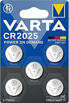 VARTA Batteries Electronics CR2025 Lithium button cell 3V battery 5-pack, Button cells in original blister pack of 5