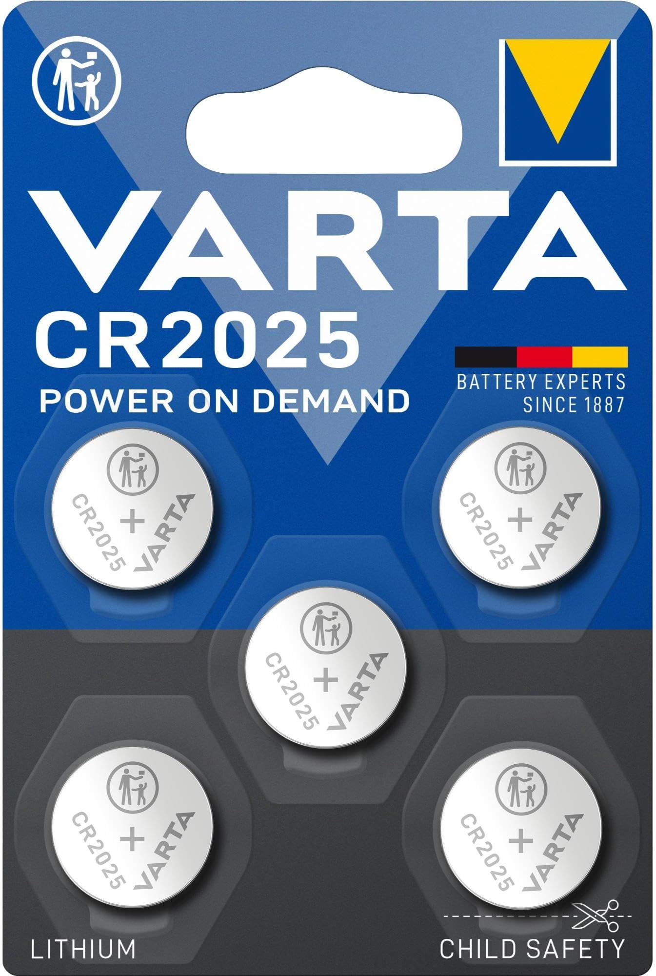 Batteries Electronics CR2025 Lithium button cell 3V battery 5-pack, Button cells in original blister pack of 5