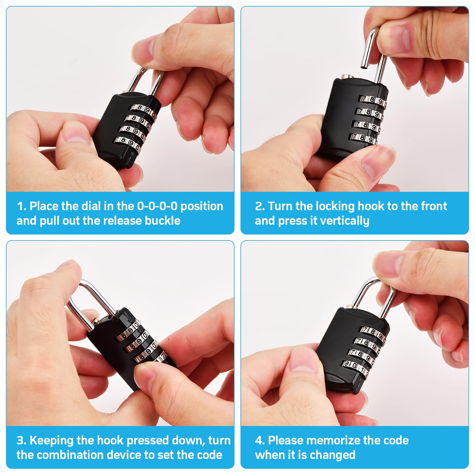 Lucchetti A Combinazione 4 Cifre - Set Da 4, Impermeabili Per Armadietti E Valigie - Foto 5