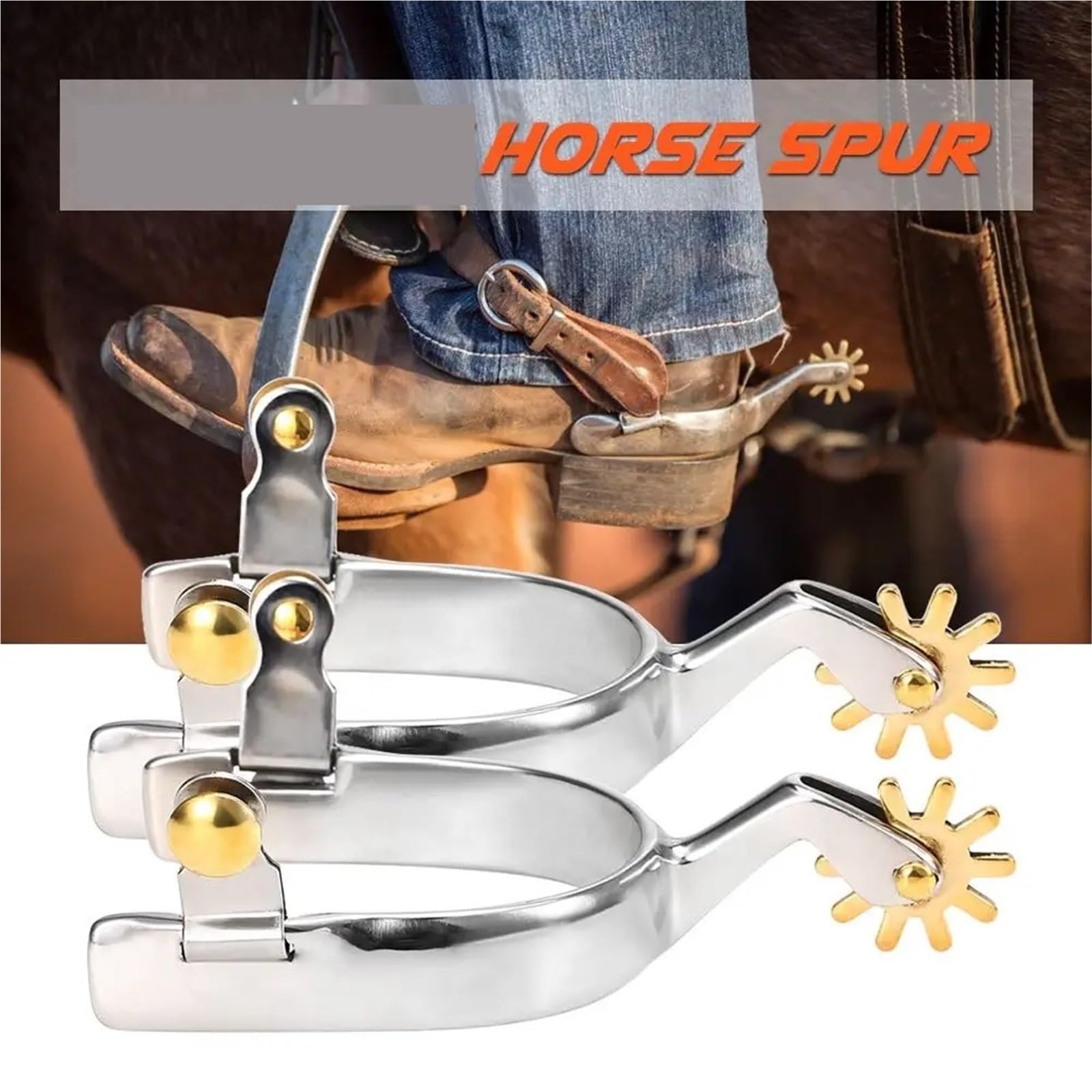 Caballos Espuelas Espuelas de Caballo de Acero Inoxidable con Equipo Ecuestre de Carreras de Caballos de Cobre, espuelas de Bota de Caballo de Vaquero