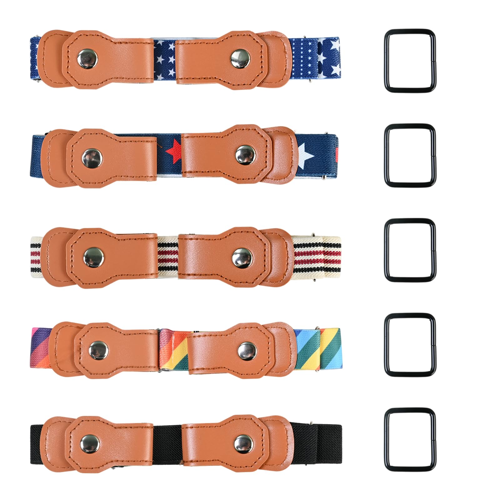 Cinturones Elásticos Ajustables para Niños Pack de 5, Sin Hebilla, Tallas 40-60 kg