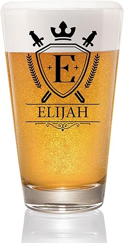 PREZZY Taza de cerveza personalizada con letra E, vasos de pinta personalizados con nombre, monograma inicial, divertido alfabeto A-Z, lata de