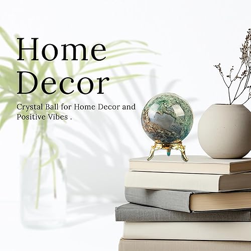 Miniatura 9 de Crocon Bola de esfera de piedra de iolita de 1.772 in con soporte de metal, más de 1400 quilates, bola de piedras preciosas curativas, escultura