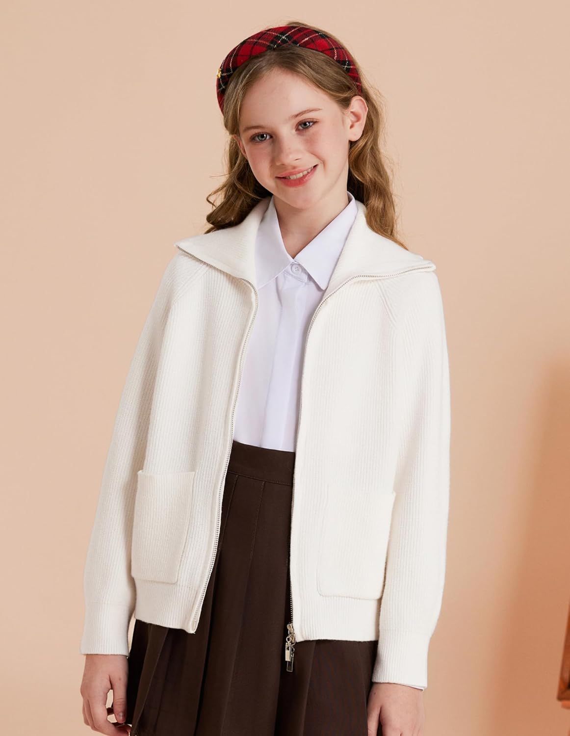 GRACE KARIN Girls Sweater Cardigan Uniform Zip Up Knit Fall Kid Jacket Size 6-14 - Image 4