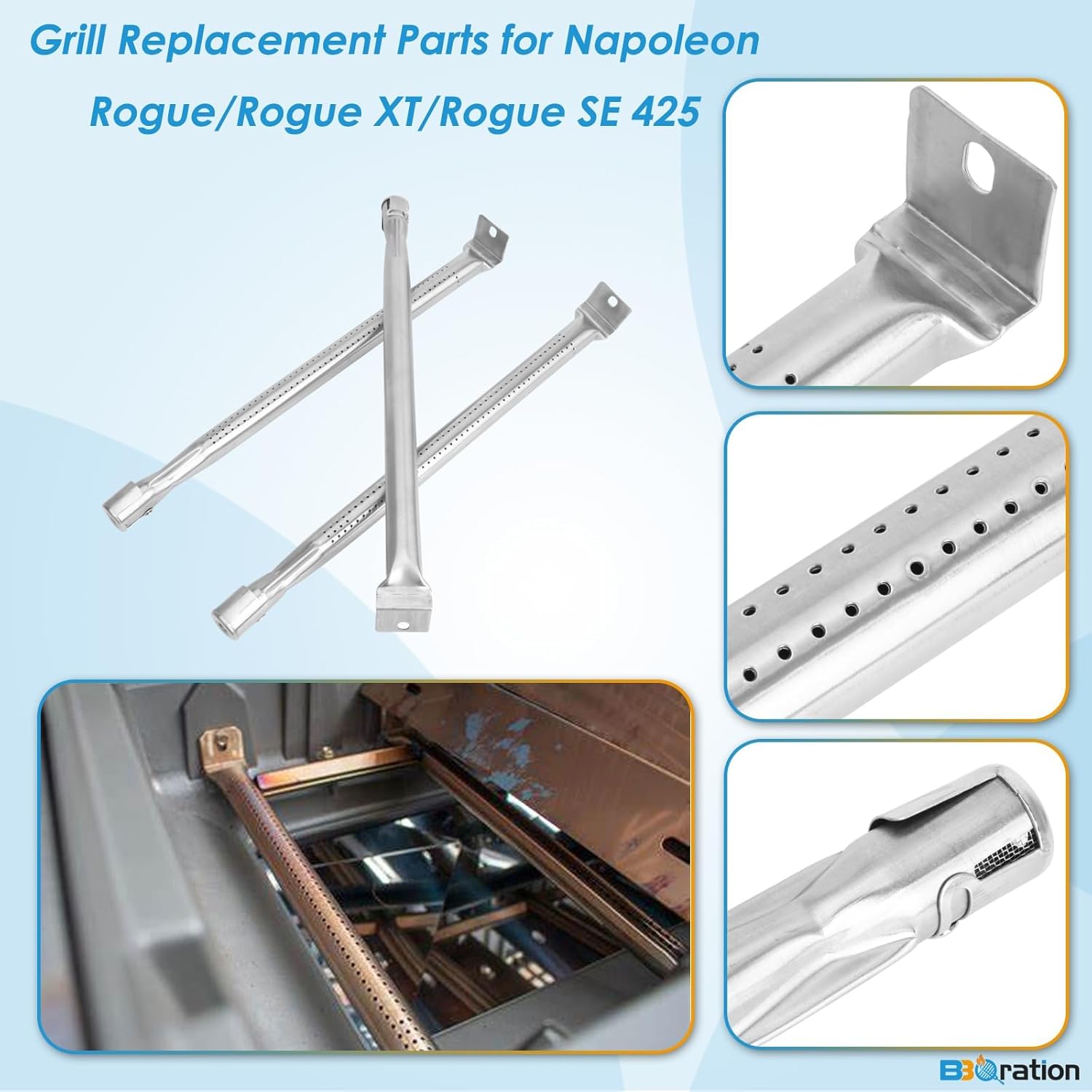 Grill Parts for Napoleon Rogue 425 Rogue SE 425 Rogue XT 425 Freestyle 425 RXT425SIBPK-1 RXT425SBNMK-1-A, Cooking Grate, Heat Plate & Burner Replacement Parts for Napoleon Grill Accessories