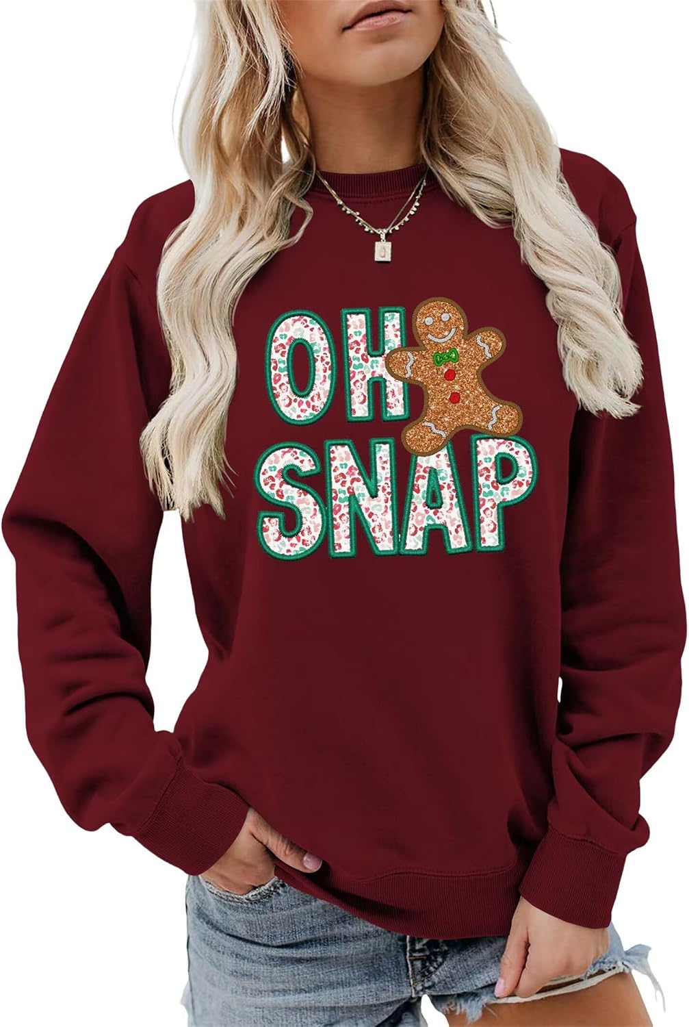 Gingerbread Man Oh Snap Christmas Sweatshirt Women Cute Funny Xmas Graphic Gift Shirt Holiday Long Sleeve PulloverTop