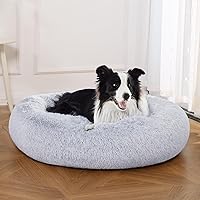 Vista 7 de Yaxa Basics Washable Donut Pet Bolster Faux Fur Bed with Removable Cover, Anti-Slip Bottom for Dog, Grey, 36" x 36
