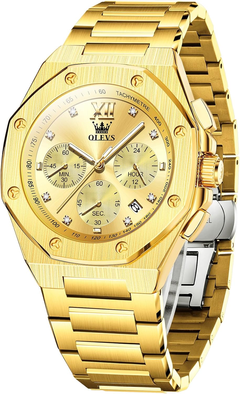 OLEVS Octagonal Watches for Men, Classic Stainless Steel Large Face Mens Dress Watches, Casual Waterproof Quartz Watches for Men, White/Black/Blue/Gold Dial