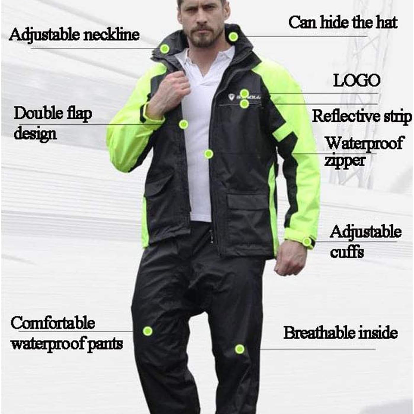 Hommes Combinaison Pluie Imperméable Moto Homme-Vêtements De Pluie Résistante À L'usure Réfléchissante Pantalon De Pluie Extérieur Homme/Femme Blouson Léger Veste De Randonnée(Gray,M)