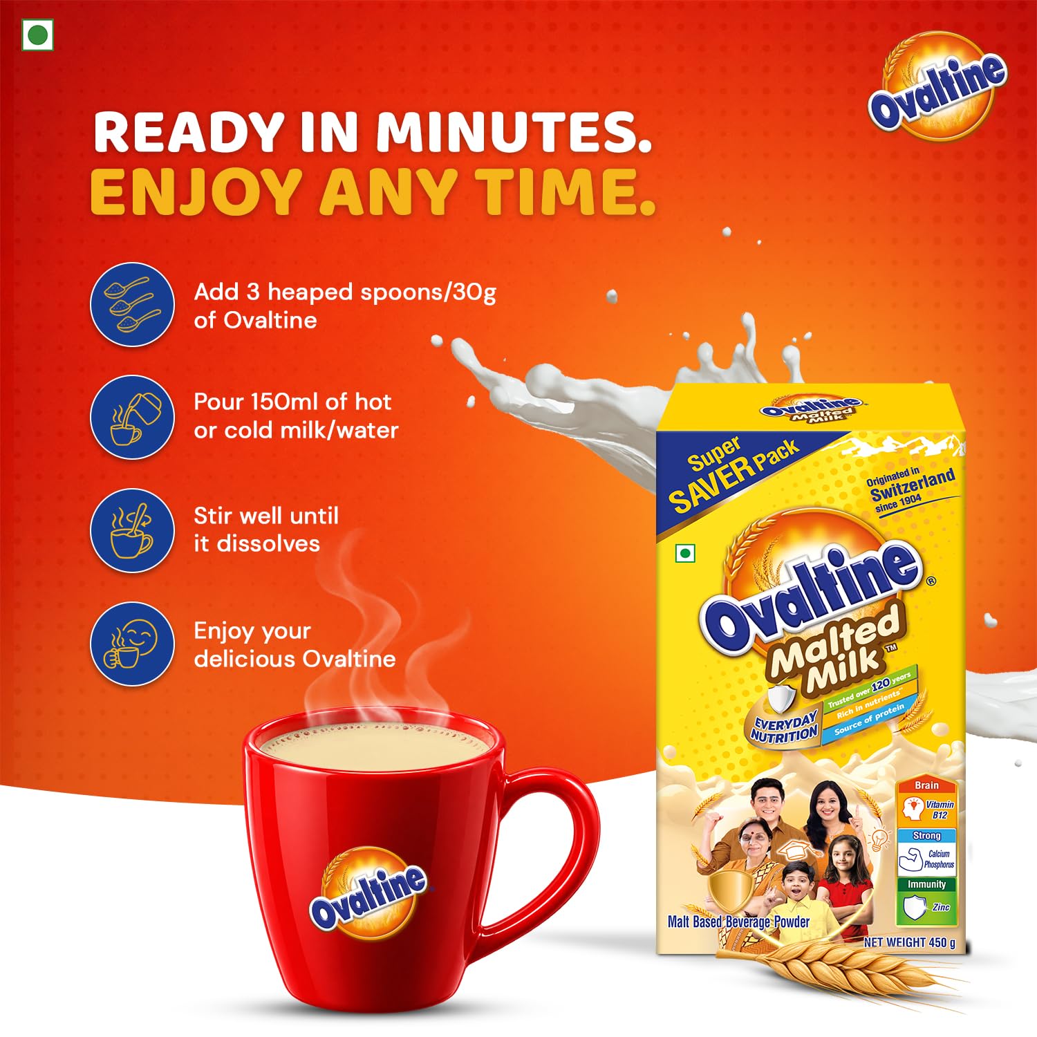 OVALTINE Malted Health Drink Milk Powder, Health Drink for Kids & Adults, Malt Based Nutrition Drink with Vitamins & Minerals, Easy Mix Milk Powder for Daily Energy & Wellness, 450g (Pack of 2) — Amazon image 6
