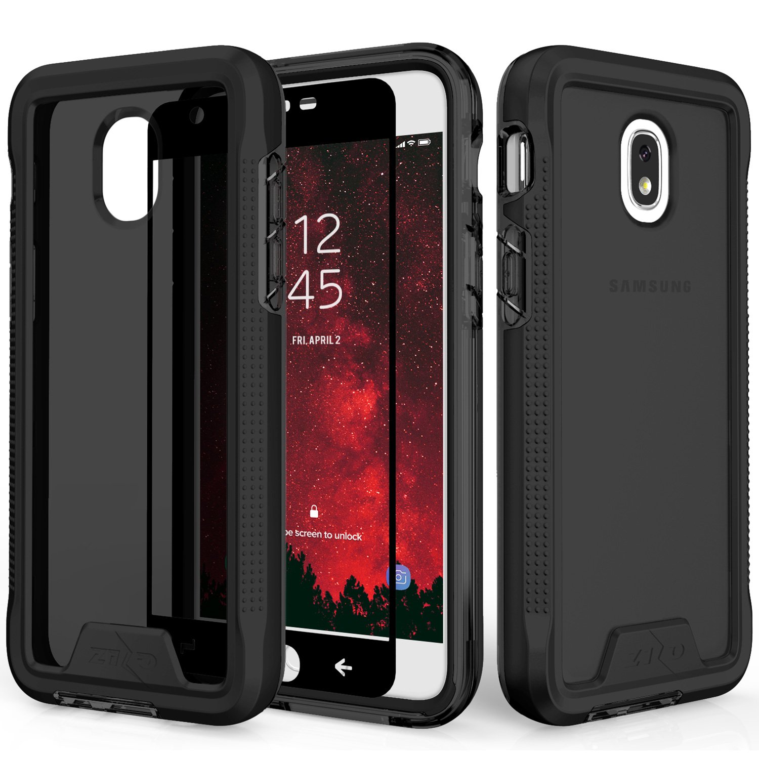Zizo ION Series Compatible with Samsung Galaxy Amp Prime 3 Case Military Grade Drop Tested with Tempered Glass Screen Protector Black Smoke